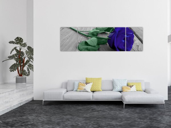 Obraz - Modrá růže se zeleným stonkem (170x50 cm)