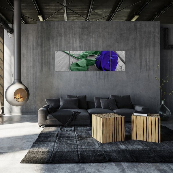 Obraz - Modrá růže se zeleným stonkem (170x50 cm)