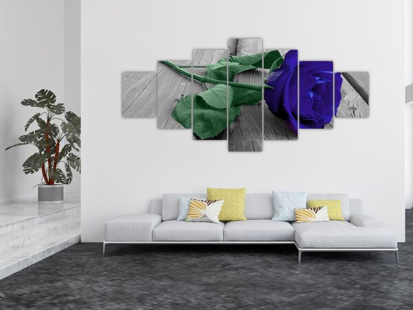 Obraz - Modrá růže se zeleným stonkem (210x100 cm)