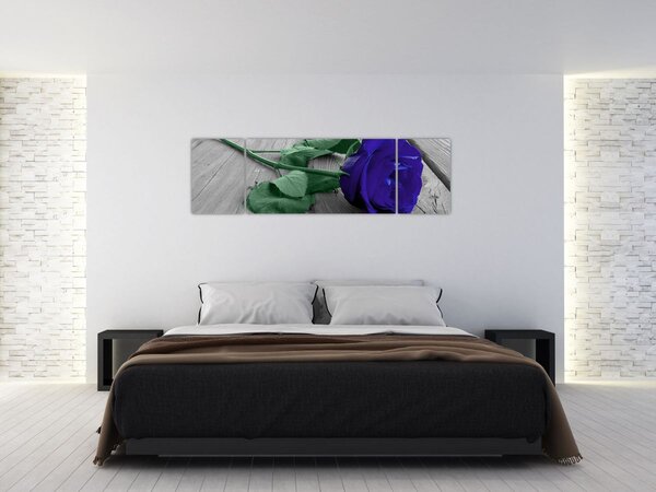 Obraz - Modrá růže se zeleným stonkem (170x50 cm)