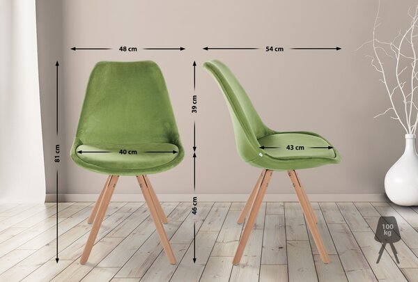 Židle Sofia - samet, nohy round natura - Světle zelená