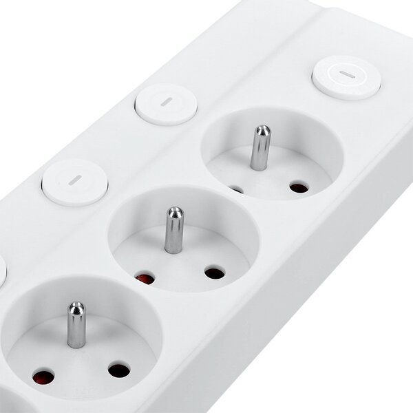 SOLIGHT 6z prodlužovací přívod, 2m, 3 x 1mm2, bílý, 6+1 vypínač