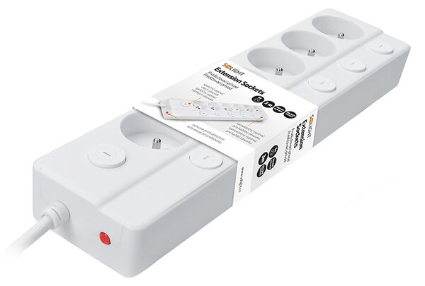 SOLIGHT 6z prodlužovací přívod, 2m, 3 x 1mm2, bílý, 6+1 vypínač