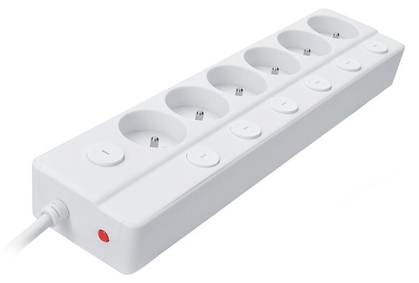 SOLIGHT 6z prodlužovací přívod, 2m, 3 x 1mm2, bílý, 6+1 vypínač