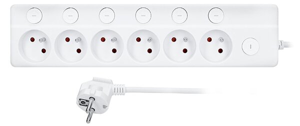 SOLIGHT 6z prodlužovací přívod, 2m, 3 x 1mm2, bílý, 6+1 vypínač