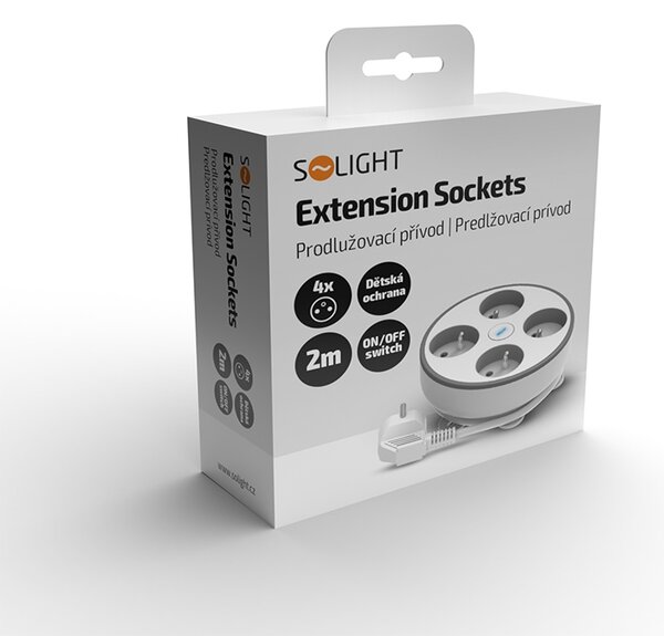 SOLIGHT 4z prodlužovací přívod, 2m, 3 x 1mm2, bílý, vypínač