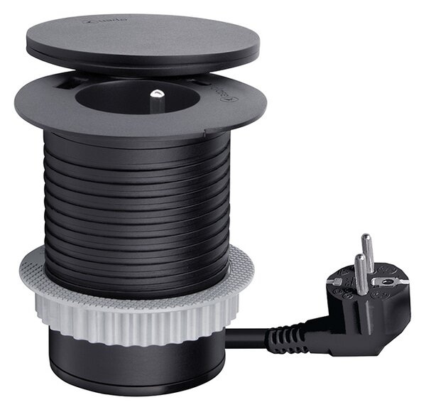 SOLIGHT Vestavná zásuvka + USB A+C + Wireless 10W, otočné víčko, kabel 2m, černá