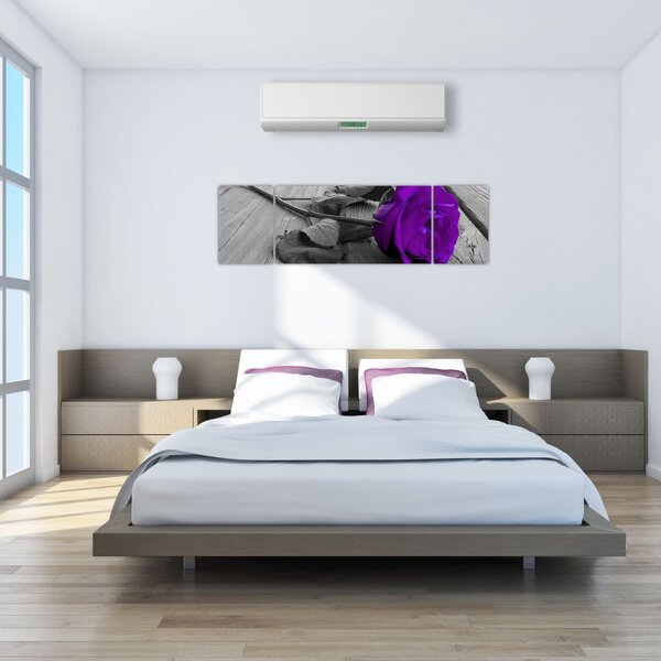 Obraz - Fialová růže se zeleným stonkem (170x50 cm)