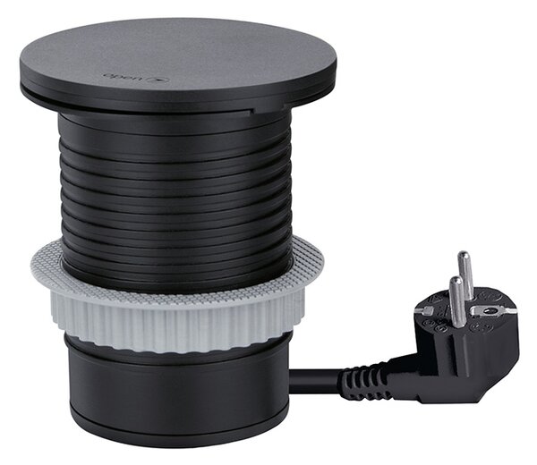 SOLIGHT Vestavná zásuvka + USB A+C + Wireless 10W, otočné víčko, kabel 2m, černá