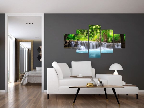 Obraz - Vodopád, modrý (125x70 cm)