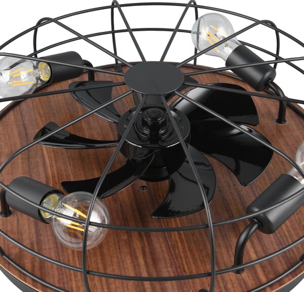 Stropní svítidlo s ventilátorem TRONDHEIM světlé dřevo/černý kov
