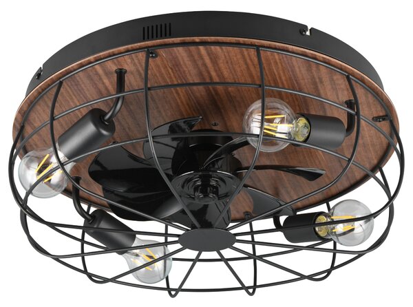 Stropní svítidlo s ventilátorem TRONDHEIM světlé dřevo/černý kov
