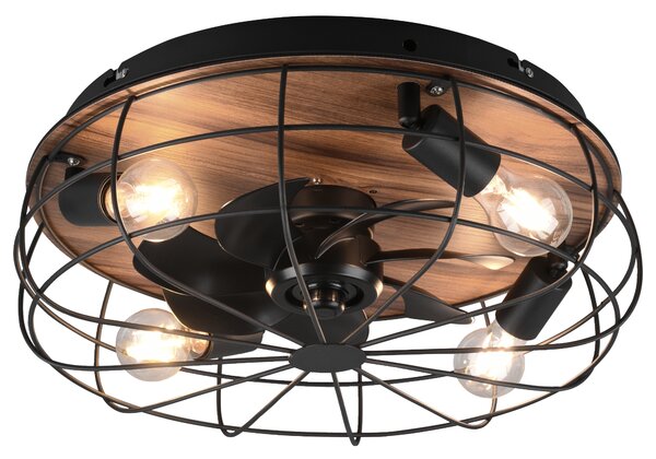Stropní svítidlo s ventilátorem TRONDHEIM světlé dřevo/černý kov