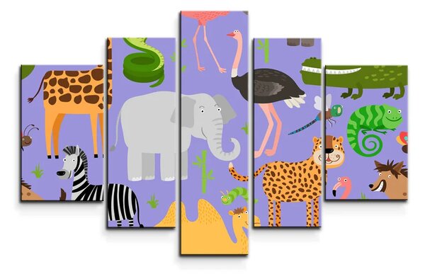 Sablio Obraz - 5-dílný Animované safari - 125x90 cm