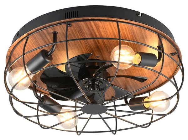 Stropní svítidlo s ventilátorem TRONDHEIM světlé dřevo/černý kov