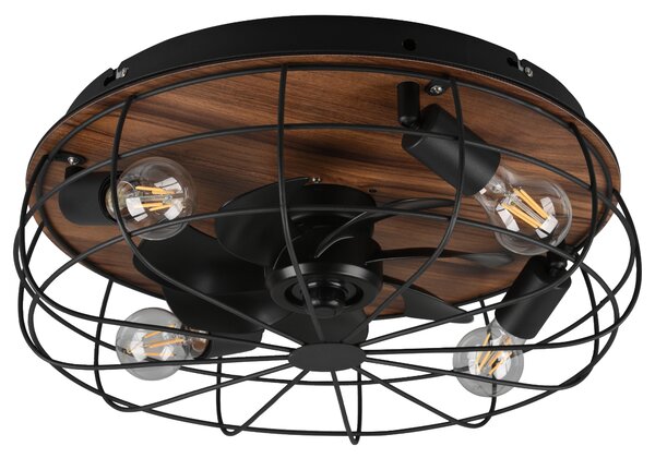 Stropní svítidlo s ventilátorem TRONDHEIM světlé dřevo/černý kov