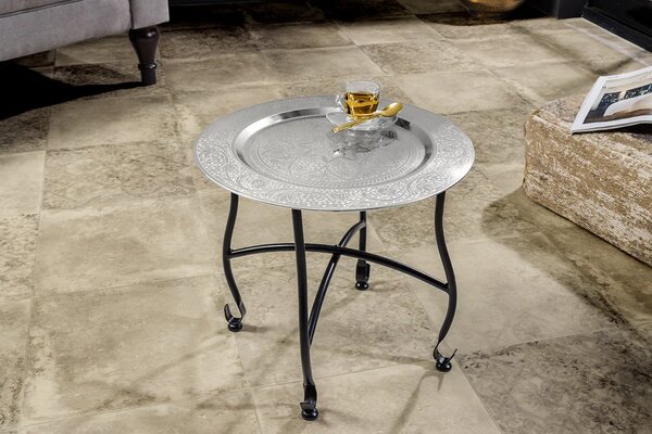 Odkládací stolek MARRAKESH 40 CM stříbrný odnímatelný podnos skladem