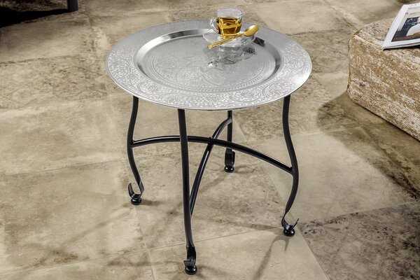 Odkládací stolek MARRAKESH 40 CM stříbrný odnímatelný podnos skladem
