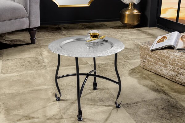 Odkládací stolek MARRAKESH 40 CM stříbrný odnímatelný podnos skladem