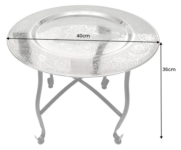 Odkládací stolek MARRAKESH 40 CM stříbrný odnímatelný podnos skladem
