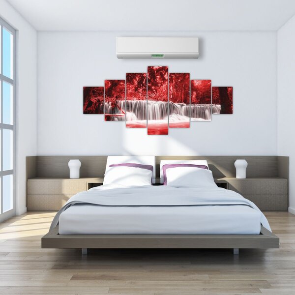 Obraz - Vodopád, červený (210x100 cm)