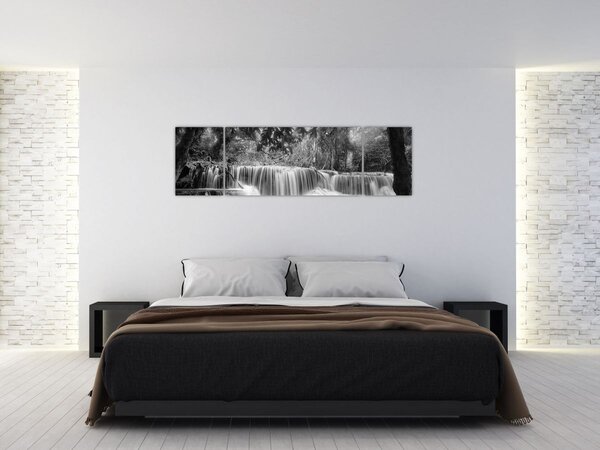 Obraz - Černobílý vodopád (170x50 cm)