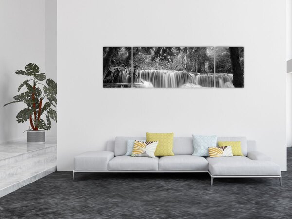 Obraz - Černobílý vodopád (170x50 cm)