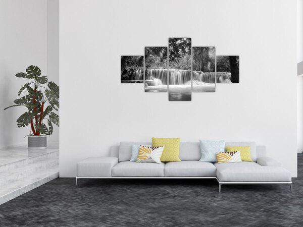 Obraz - Černobílý vodopád (125x70 cm)
