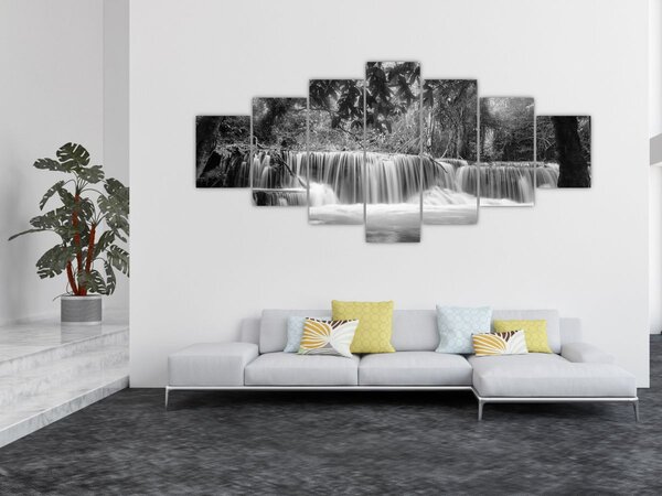 Obraz - Černobílý vodopád (210x100 cm)