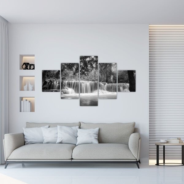 Obraz - Černobílý vodopád (125x70 cm)