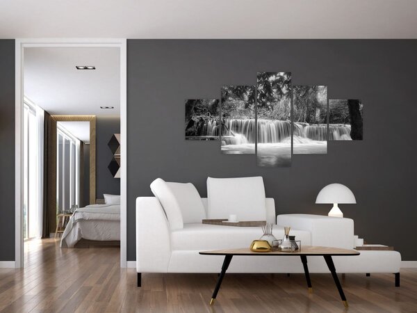 Obraz - Černobílý vodopád (125x70 cm)