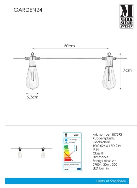 Markslöjd 107293 - LED Venkovní dekorační řetěz GIRLANDA GARDEN 10xLED 5,5m IP44