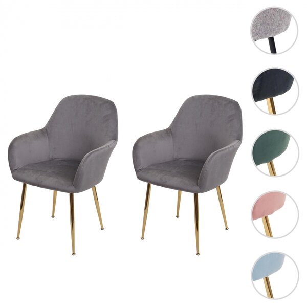 Židle v retro stylu F18 (SET 2 ks) - samet, zlatá podnož - Šedá