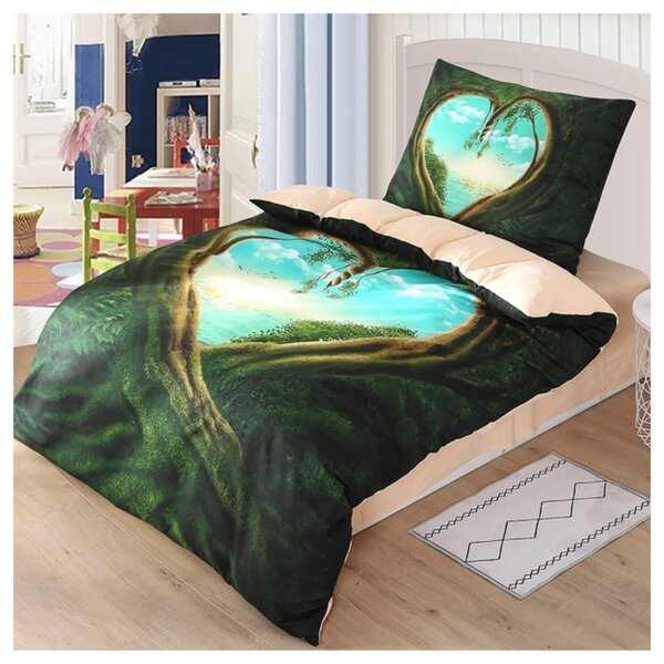Povlečení 3D SRDCE zelená, 70x90 a 140x200 cm