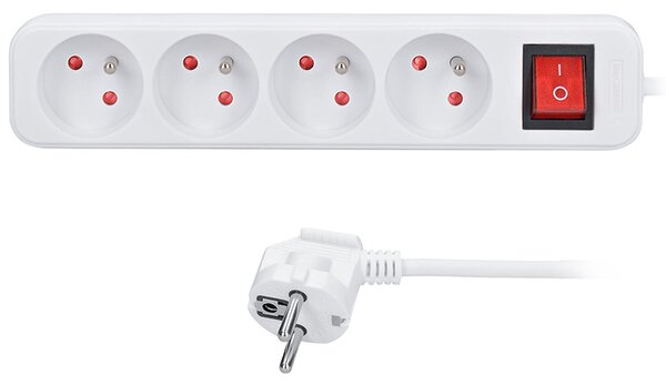 SOLIGHT Prodlužovací přívod 3m, 4 zásuvky, vypínač, 16A/3680W, PVC, bílý