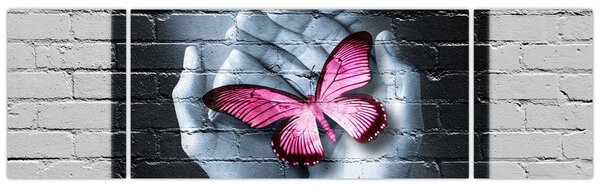Obraz - Růžový motýl ve zdi (170x50 cm)