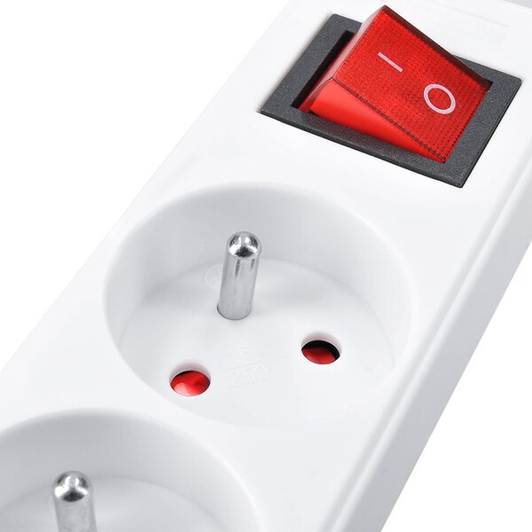 SOLIGHT Prodlužovací přívod 5m, 6 zásuvek, vypínač, 16A/3680W, PVC, bílý