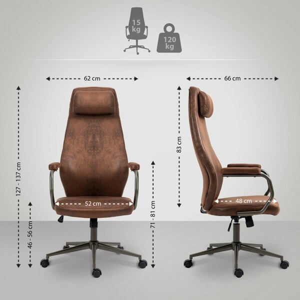 Kancelářská židle Pocatello v industriálním stylu - koženka - Cognac antik