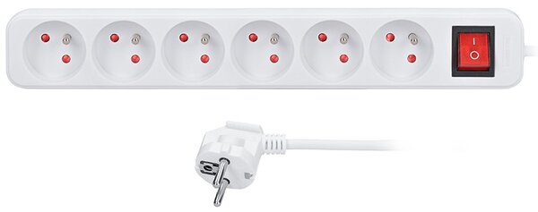 SOLIGHT Prodlužovací přívod 5m, 6 zásuvek, vypínač, 16A/3680W, PVC, bílý