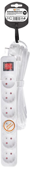 SOLIGHT Prodlužovací přívod 5m, 6 zásuvek, vypínač, 16A/3680W, PVC, bílý