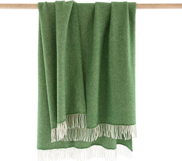 Deka Merino vlna / kašmír Green Herringbone 180 x 136 cm John Hanly
