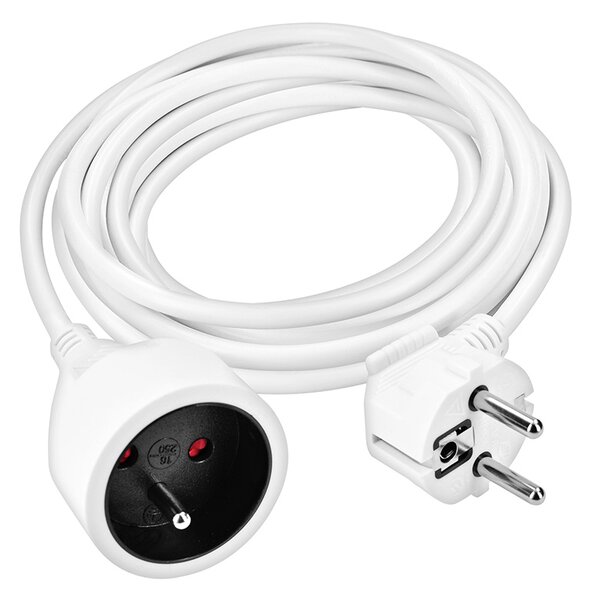 SOLIGHT Prodlužovací přívod 5m, 1 zásuvka, 16A/3680W, PVC, bílý