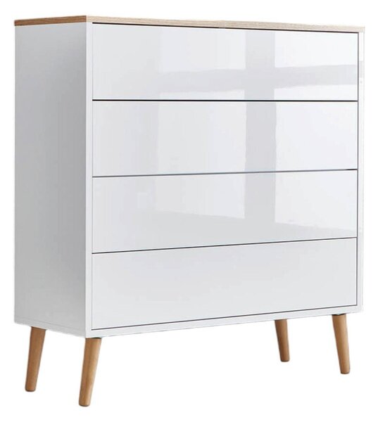 KOMODA, bílá, barvy dubu, vysoce lesklá bílá, 79/86/33 cm MID.YOU - Komody na nožičkách, Online Only