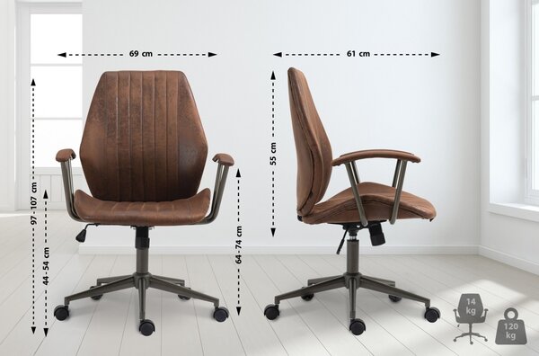 Kancelářská židle Nampa v industriálním stylu - koženka - Cognac antik