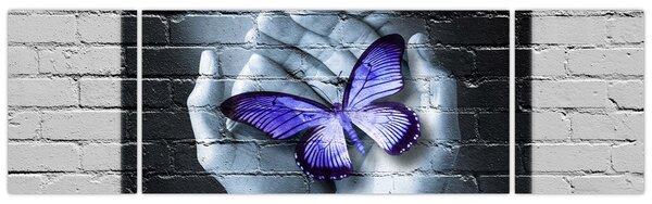 Obraz - Fialový motýl na zdi (170x50 cm)