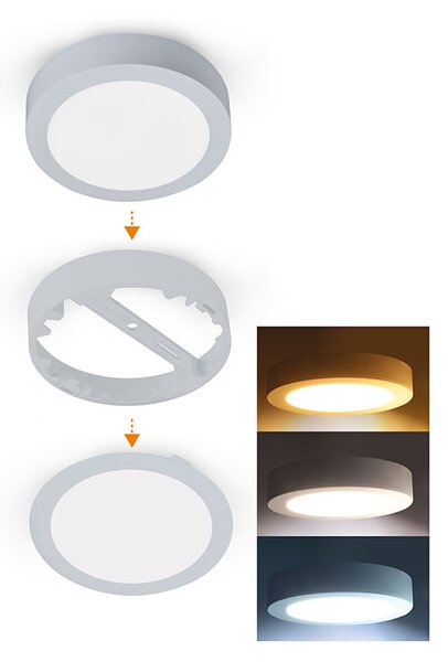 SOLIGHT LED mini panel koupelnový 2v1, 3CCT, 12W, 1020lm, IP54, stříbrný