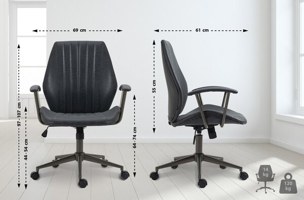 Kancelářská židle Nampa v industriálním stylu - koženka - Černá antik