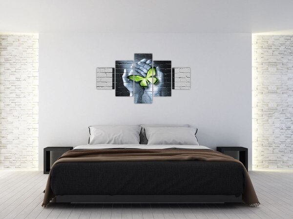 Obraz - Zelený motýl ve zdi (125x70 cm)