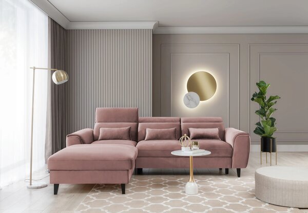 Elegantní rohová sedací souprava SUNNIVA - světle růžová, levý roh