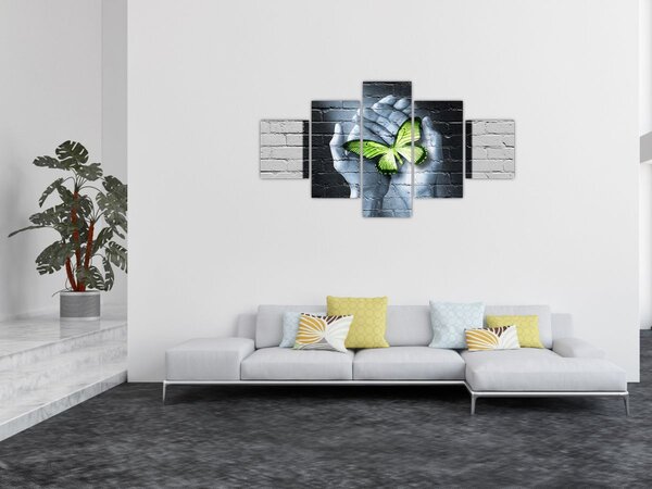 Obraz - Zelený motýl ve zdi (125x70 cm)